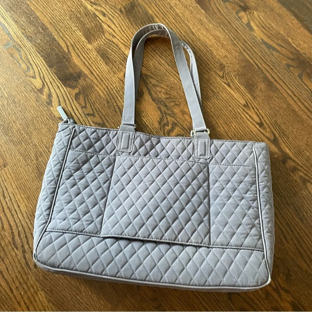 VERA BRADLEY Gray Microfiber Quilted Laptop Work Bag Commuter Tote